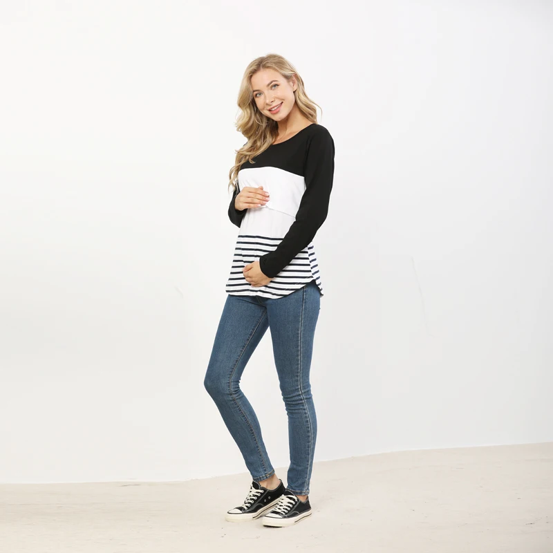 Tanks Emotion Moms New Autumn Long Sleeve Pregnant Women Top Maternity Tshirt Pregnancy Maternity Clothes Breast Feeding Tops