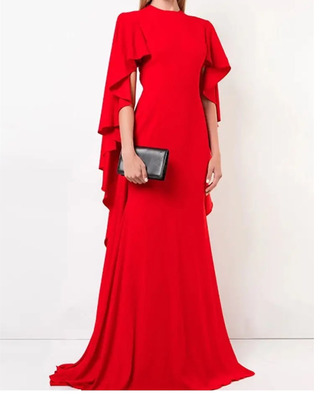 Elegant Red Mermaid Long Mother of the Bride Dresses O-Neck Godmother Dresses Formal Party Gown Ruffles La madre del vestido de novia Women Dresses