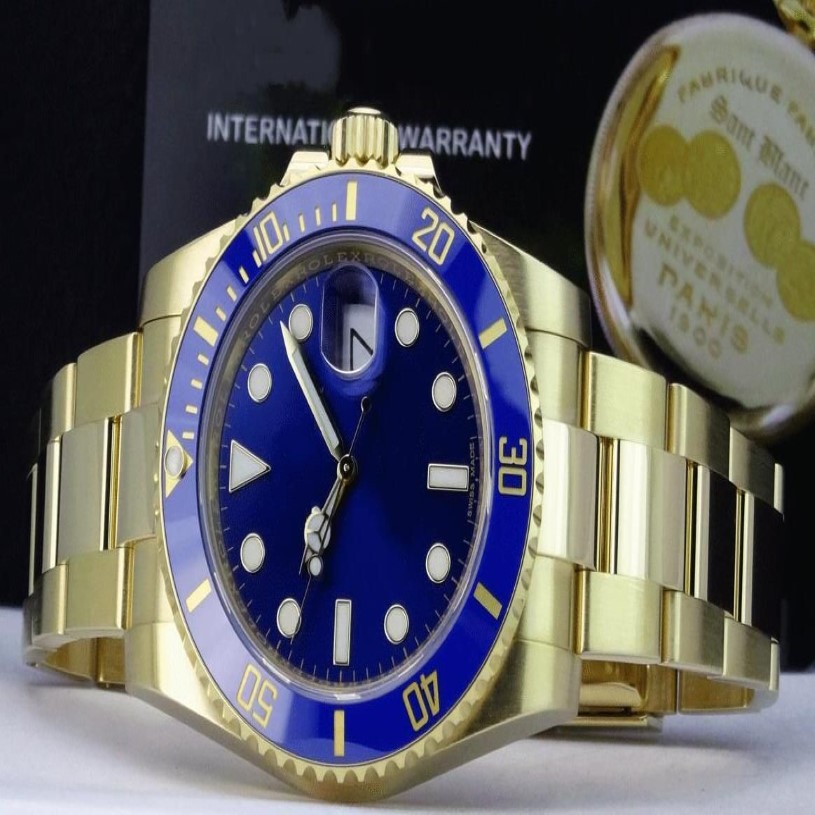 Dostawca fabryki luksus 18K żółte złoto szafir 40 mm męski zegarek na nadgarstku niebieska tarcza i ceramiczna ramka 116618 STAL AUTOMATIC RUCHED271S