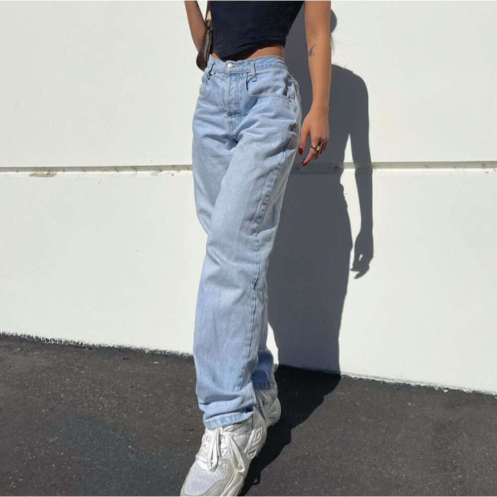 2024 Spring New High Waist Butterfly Print Straight Leg Casual Jeans Women