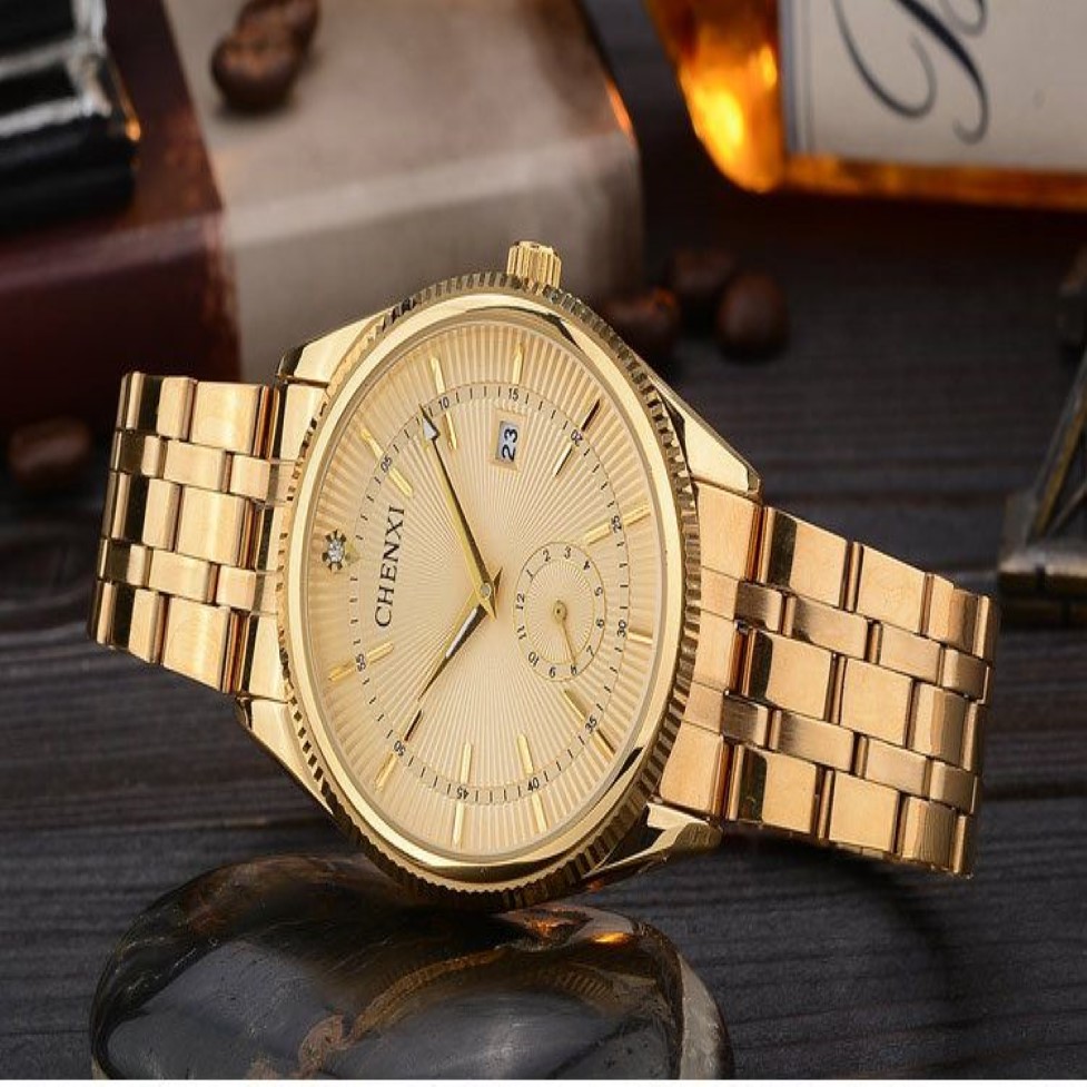 Chenxi Gold Watch Men Luxury Business Man Watch Golden Waterproof Unique Fashion Casual Quartz Male Dress Clock Gift 069ipg Y19062258S