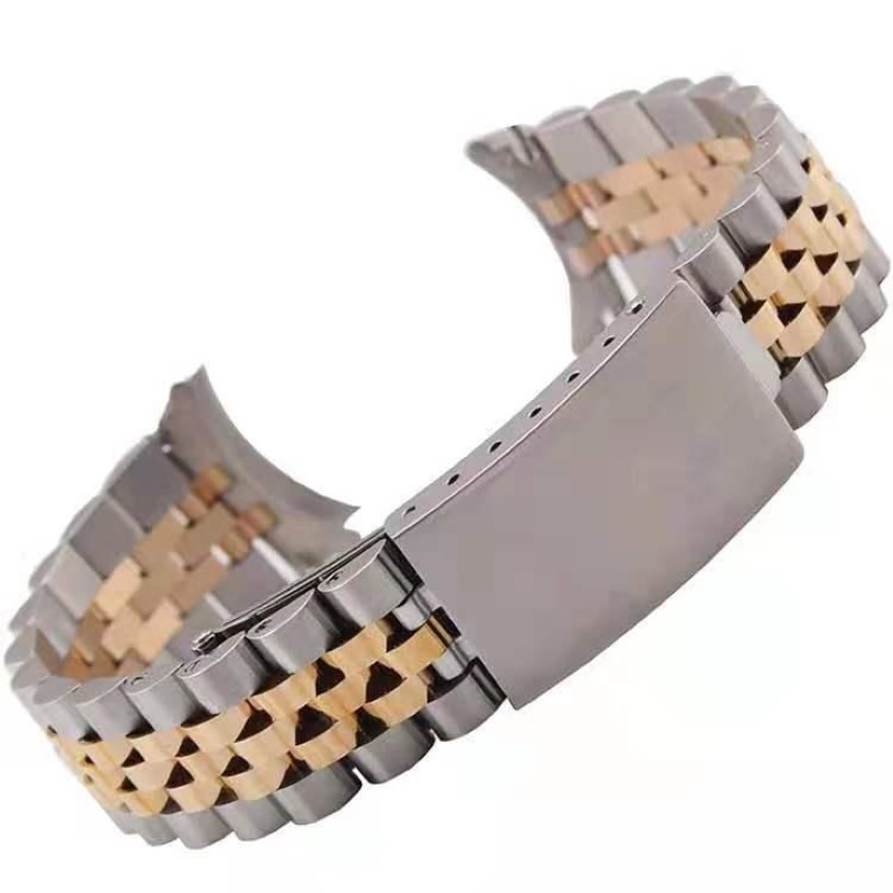 Bandes de montre 19 20 21mm deux tons creux extrémité incurvée liens à vis solides bande de remplacement bracelet de jubilé vintage de style ancien pour Dateju269x