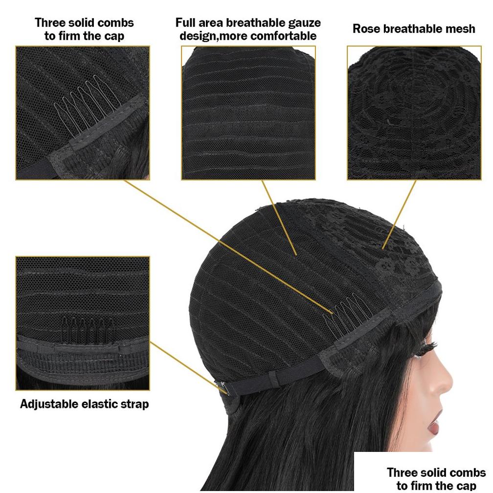 Syntetyczne peruki koronkowe peruki proste bob ludzkie włosy z bang fl hine Made Brazylian Remy dla czarnej kobiety 10 12 cali 230110 DROP DHBXW