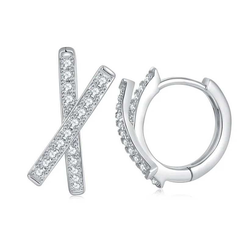 Cazibe Bulut Takip Total 0.3Ct Gerçek Moissanit Hoop Küpeler Kadınlar için Çapraz Düğün Kırıltık 925 STERLING Gümüş Simüle Elmas2403