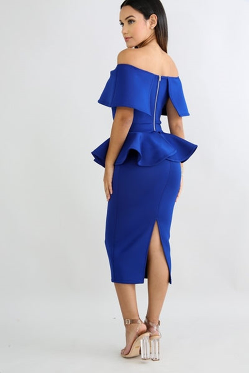 Elegant Short Crepe Royal Blue Evening Dresses With Ruffles Sheath Bateau Neck Under Knee Length Zipper Back Prom Dresses Robe De Soiree Formal Party Gown for Women