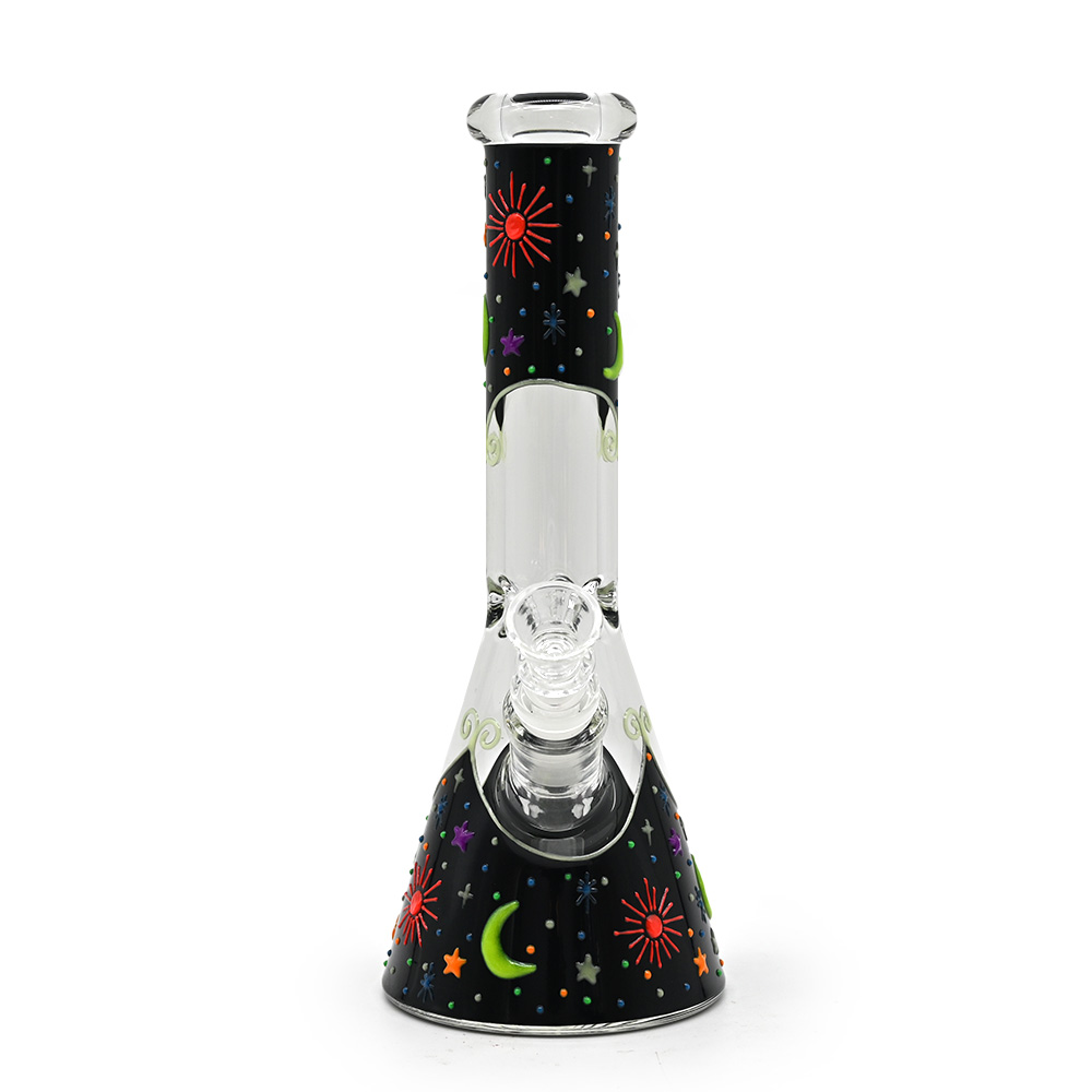 9.8in,Borosilicate Glass Water Pipe With Colorful Luminous Star And Moon,Cute Glass Bongs,Glass Hookah,Holiday Gifts,Home Decorations,Smoking Accessaries