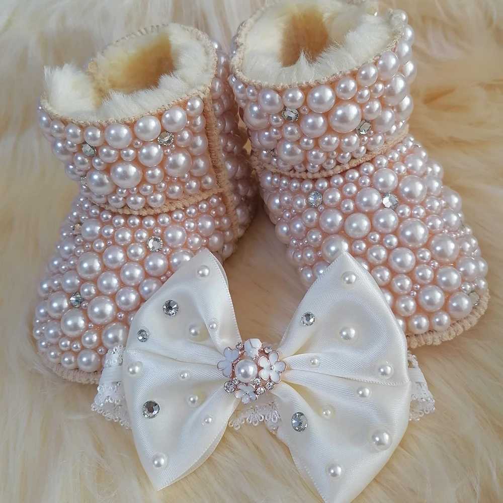 First Walkers Handmade Zirconia Bows Girl Spring Shoes Winter Comb Hair Comb First Walker Shine Bling Crystal Princess Gift for Stork Party 240315