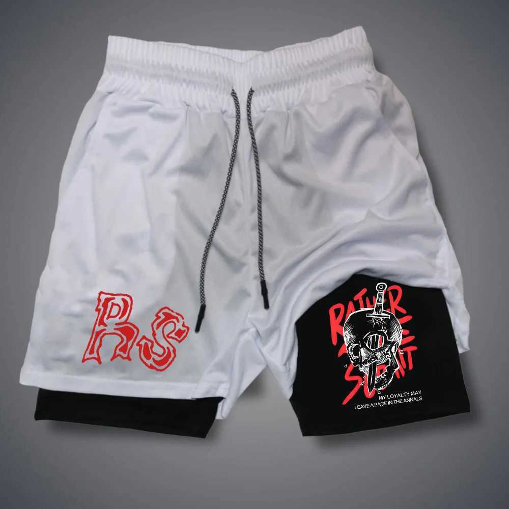 Zwemkleding voor heren Zomershorts Letter RS Shorts Bedrukt Sneldrogend Gitaar voor heren 2-in-1 korte broek met vlam Tweedeks korte broek Skeleton Street Kleding 240315