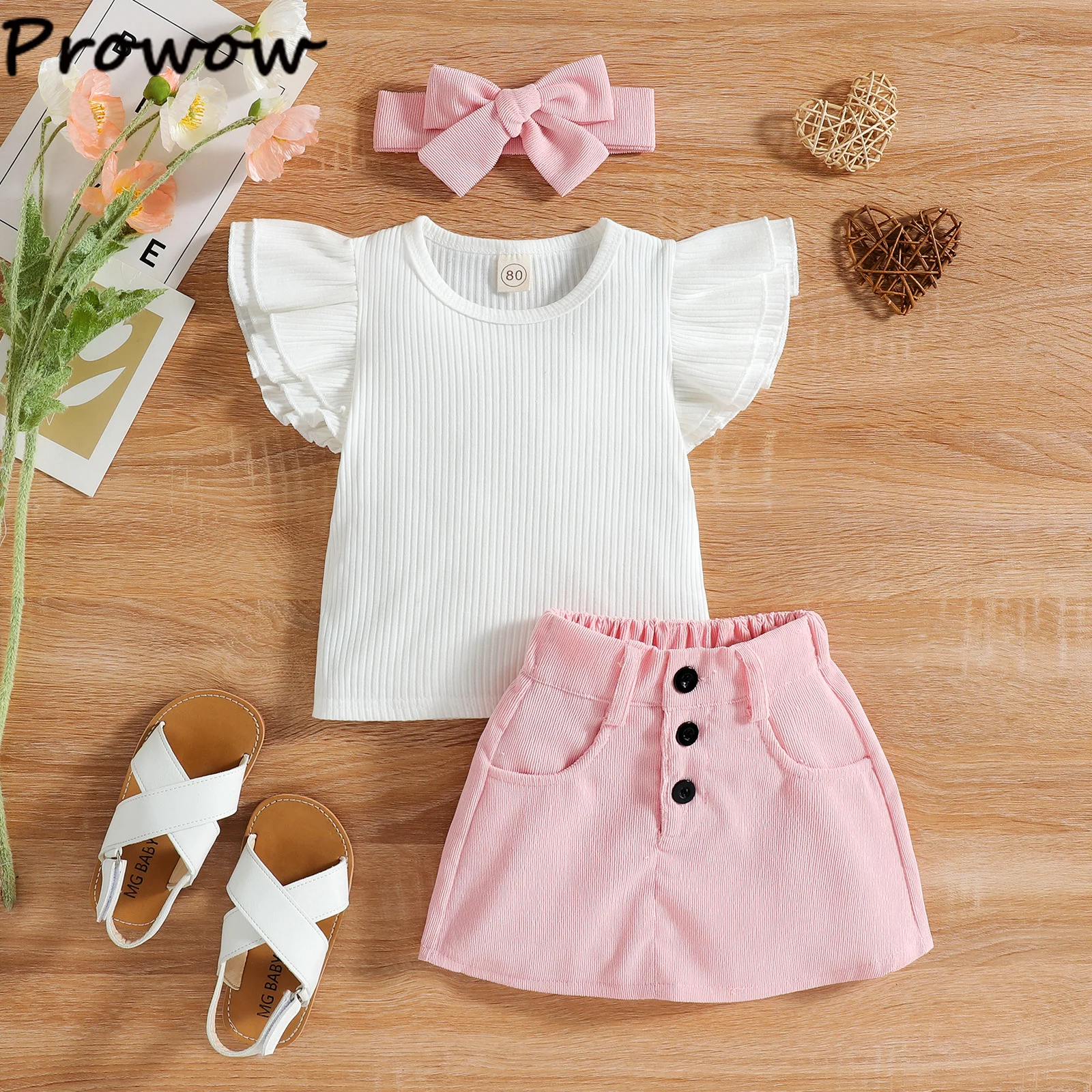 Dresses Prowow 04Y Newborn Baby Girl Clothes Dress Suit Ruffles White Tshirts+Corduroy Button Skirts Kids Girl Clothing Set