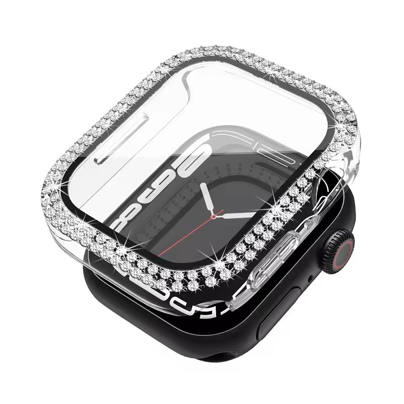 Estuche de vidrio Diamond Watch para Apple Watch Series 8 7 6 5 4 3 2 1 Cubierta 49 mm 38 mm 40 mm 41 mm 45 mm 44 mm Protector de pantalla de vidrio templado 3D de marco completo