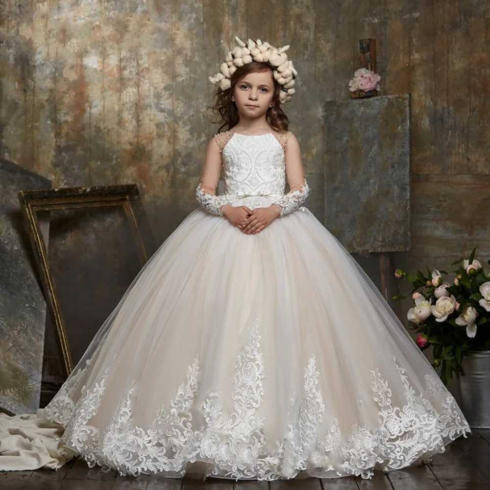 Girl's Dresses Tulle prom with frills in floral girls for photo shoot small children birthday parade wedding dresses first communion dress elegance 240315