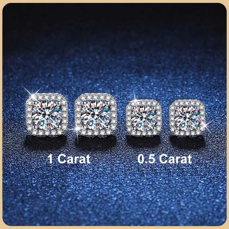 Charm EWYA Luxury Designer Real 1 Carat Moissanite Diamond Stud Earrings for Women S925 Sterling Silver Earring Wedding Fine JewelryL2403