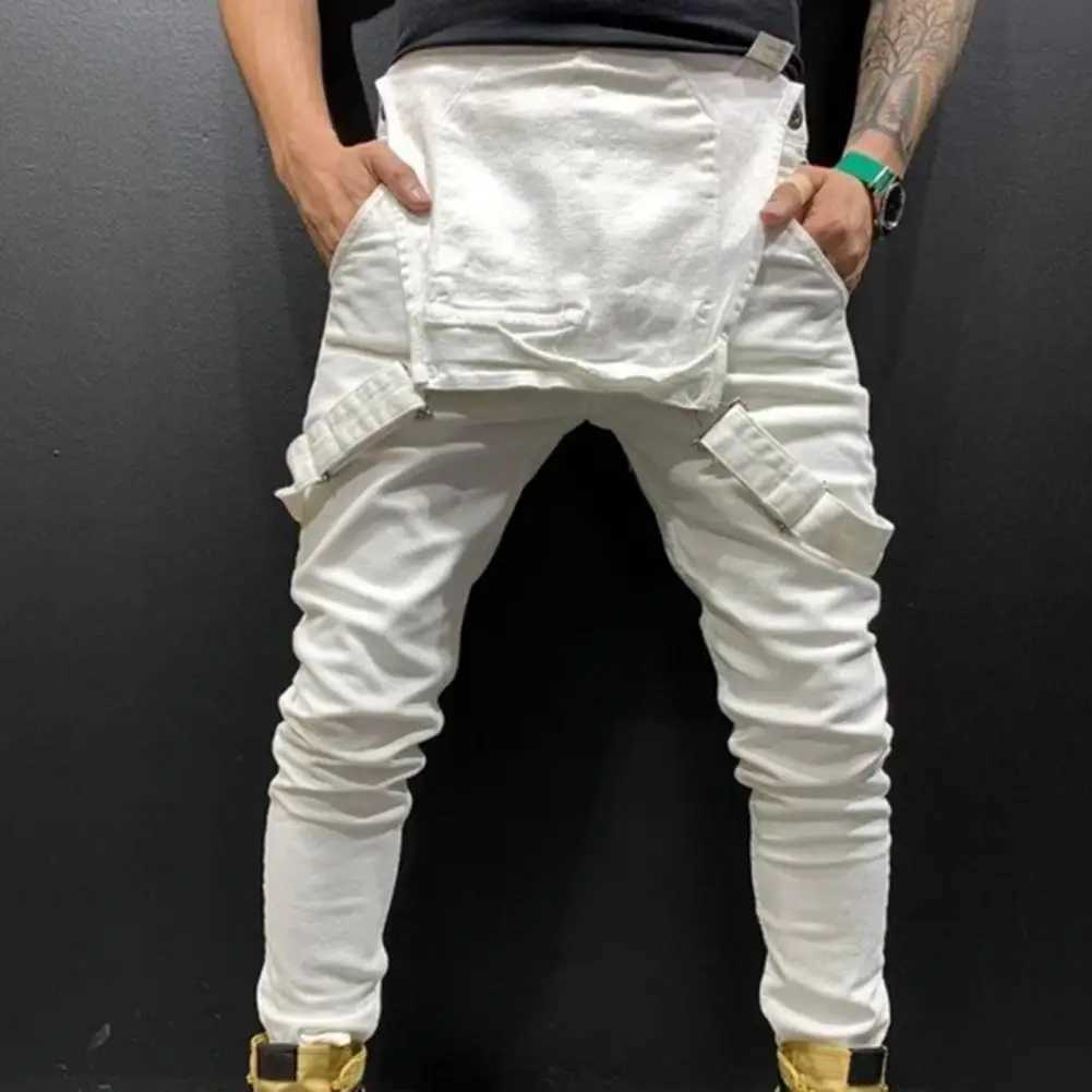 Jeans masculinos verão novos homens angustiados denim carpinteiro macacão bib macacões motos biker jean longo harajuku macacão streetwear plus sizel2403