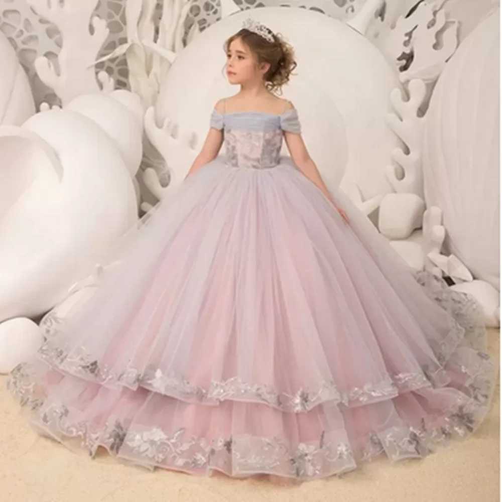 Robes de fille Élégance bras ouverts robes moelleuses filles en fleurs mariage avec volants robe bébé concours de beauté un bal d'anniversaire pour les enfants 240315