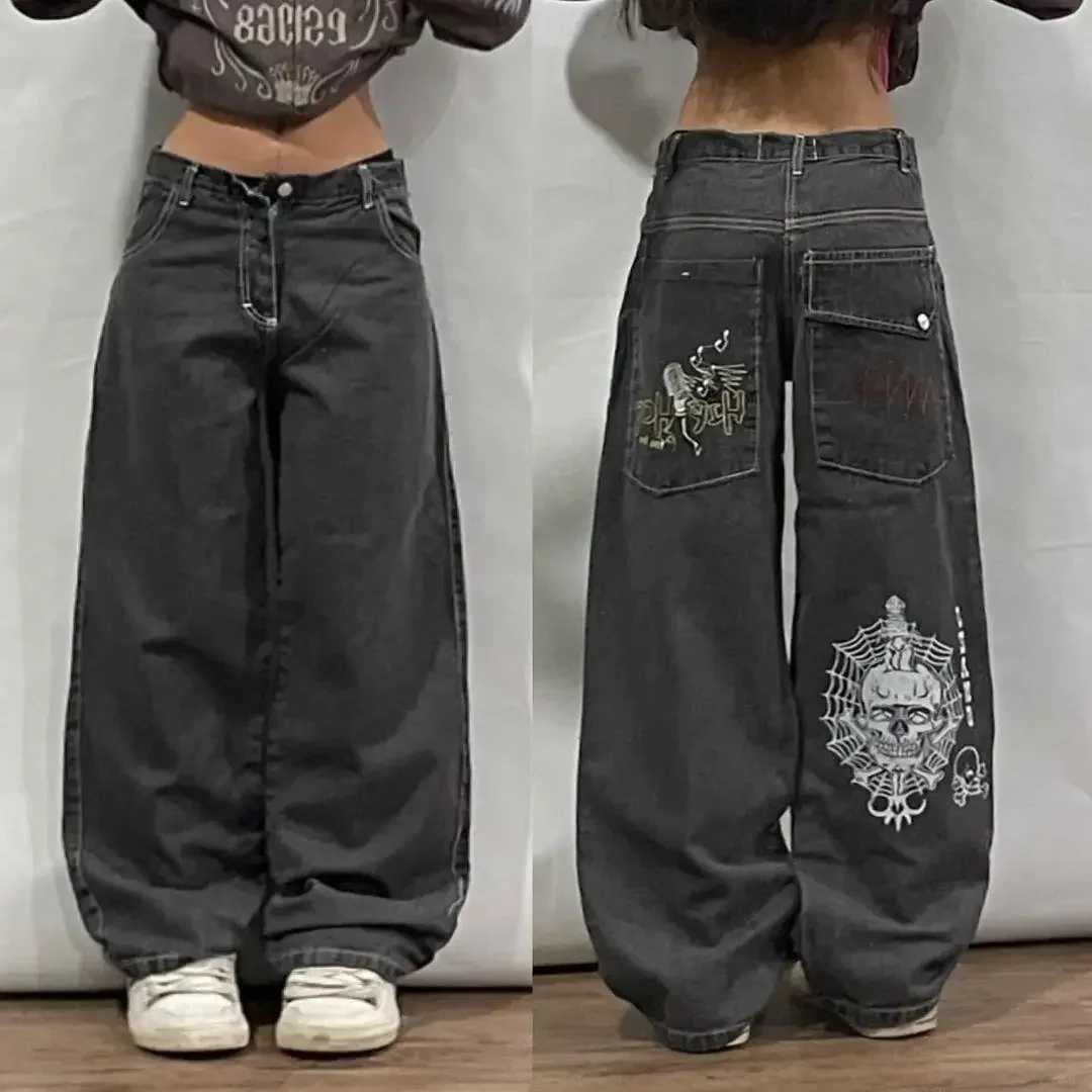 Herr jeans streetwear hög midja breda jeans män y2k stil retro harjuku broderade hip hop baggy byxor gotiska casual överdimensionerad byxor newl2403