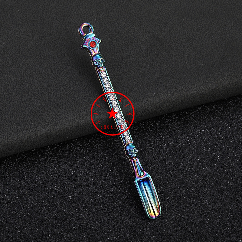 Colorful Smoking Metal Alloy Skull Diamonds Decoration Portable Herb Tobacco Oil Rigs Dabber Spoon Snuff Snorter Sniffer Snuffer Shovel Scoop Cigarette Holder