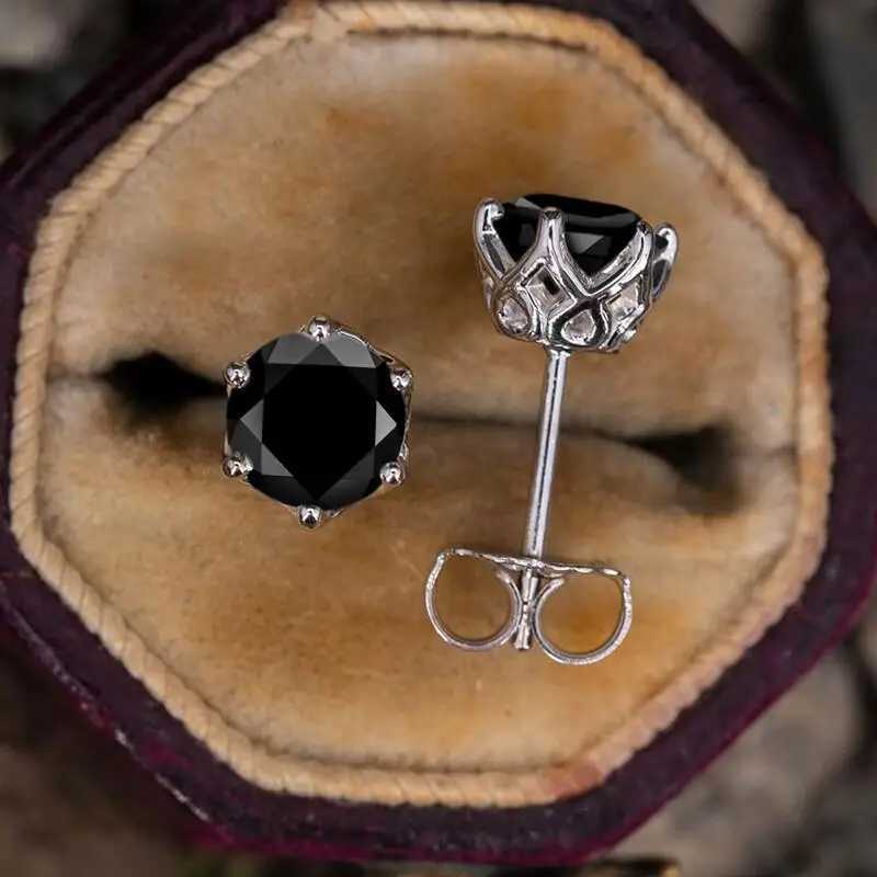 Charme IOGOU Morden réel 1 Carat noir Moissanite boucles d'oreilles pour hommes 100% 925 argent Sterling noir boucle d'oreille femmes hommes bijoux cadeauxL2403