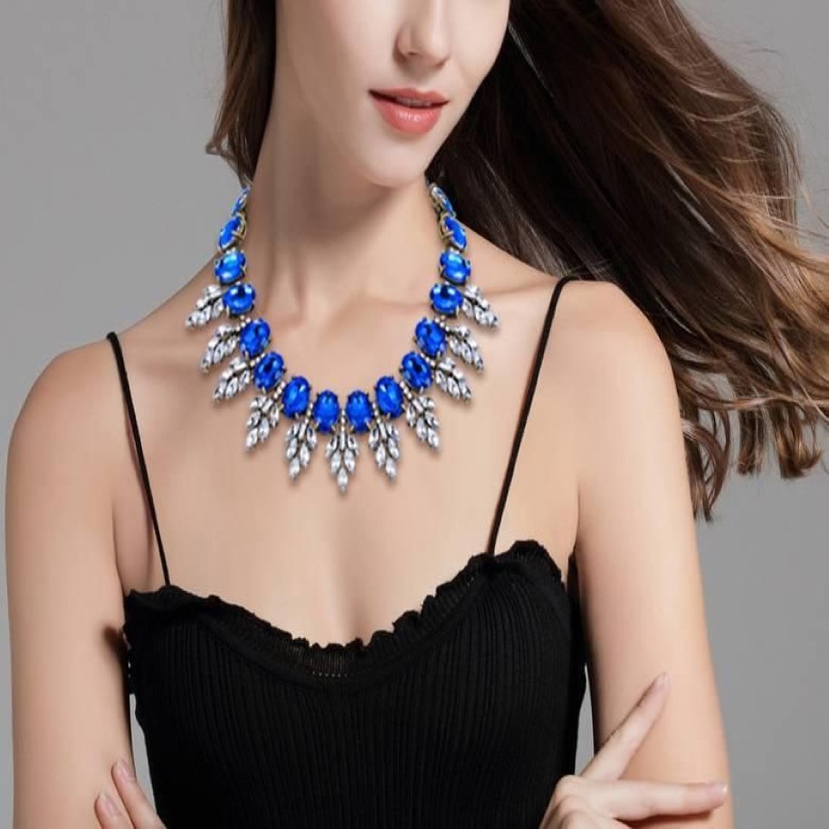 Tuliper Rétro Feuille Collier Ras Du Cou Déclaration Cristal Autrichien Strass Goutte Pour Les Femmes Bijoux De Fête Cadeau Anniversaire Chokers290h