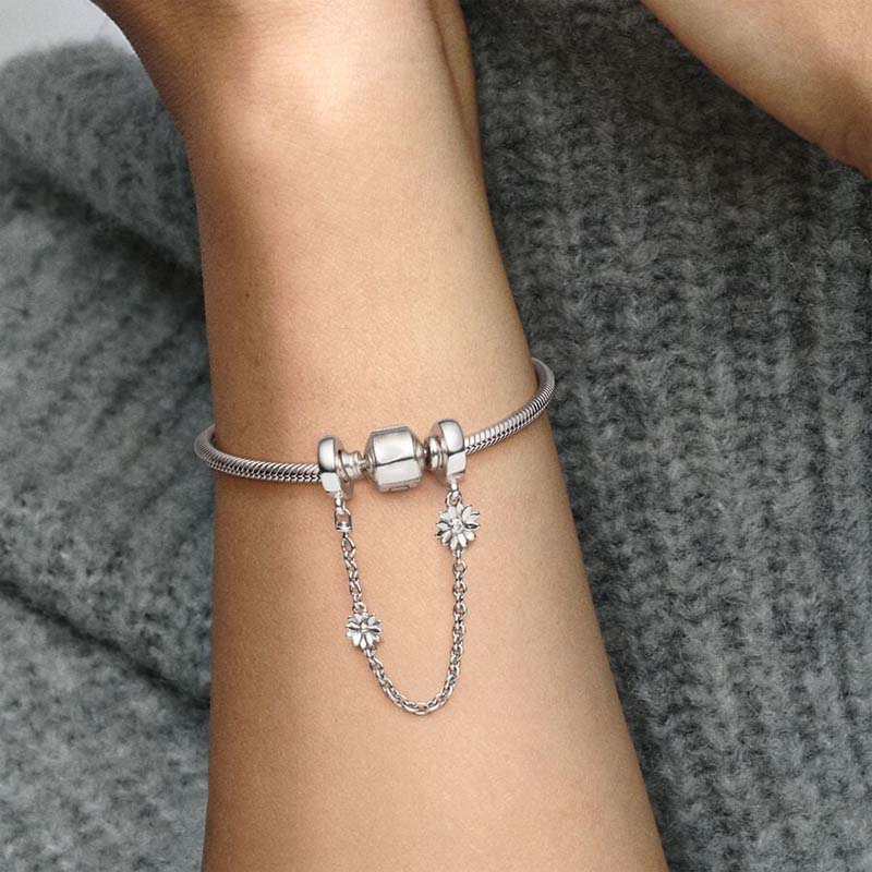 Daisy Flower Safety Chain Charm Pandoras 925 Sterling Silver Charms Set Women Designer Armband Charms Girl Gift With Original Box Top Quality Wholesale