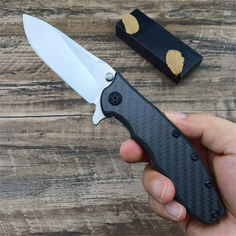 Koolstofvezel 0562CF Assisted Flipper-zakmes Stonewashed Plain Blade met titanium handgreep Outdoor tactisch zakmes 0022 0808 0308 0393