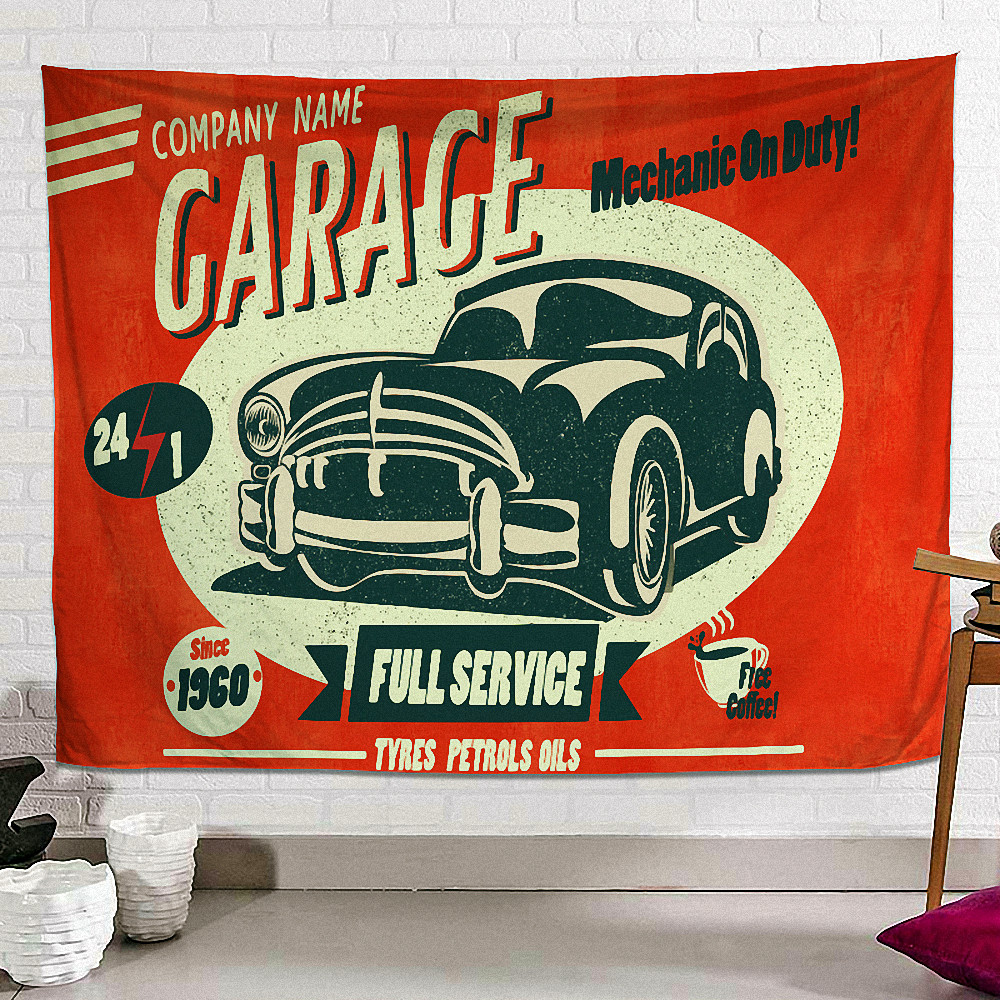 GARAGE SERVIZIO COMPLETO E RIPARAZIONE Bandiera da appendere al muro RICAMBI AUTO Poster e stampe Arazzo - Banner da parete Garage Stazione di servizio Negozio di riparazione Opera d'arte in regalo