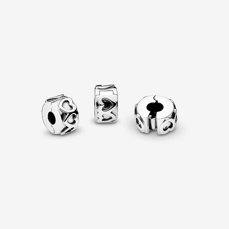 Band of Hearts Clip Charm Pandoras 100% Sterling Silver Charms Set Snake Chain Pulseira Fazendo encantos Clips Namorada Presente com caixa original Atacado de alta qualidade