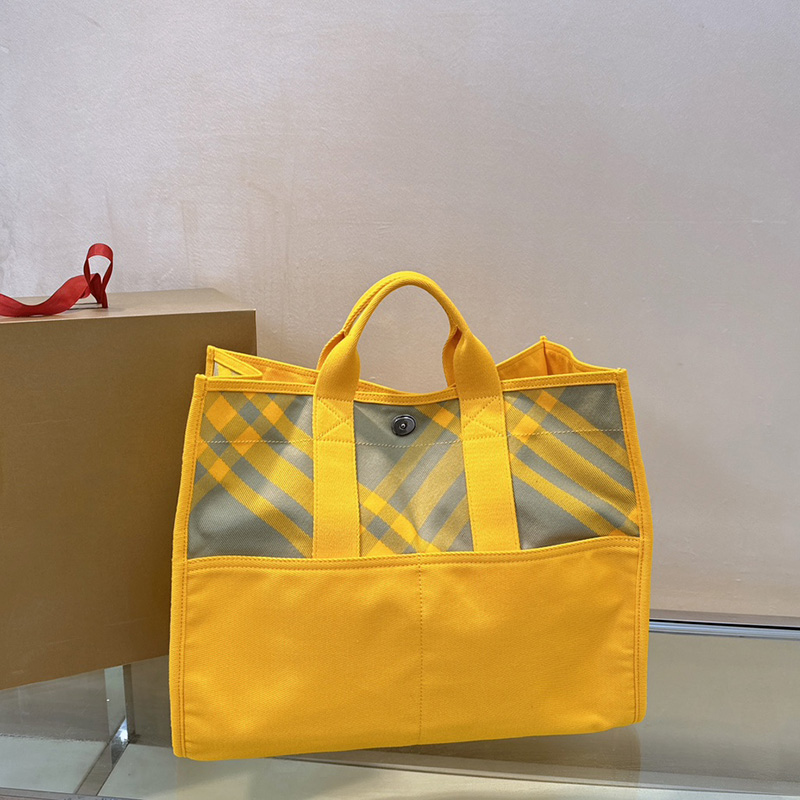 Designer Large Shopping Bag for Women Luxury Yellow Grids Shoulder Bags Top Quality Canvas Lady Handbag Summer Beach Bags