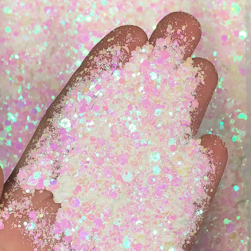 50G Chameleon Glitter Hexagon Paillette Nail paljetter Flakor blandade färgskift konstflakman manikyr chunky #m9 240313