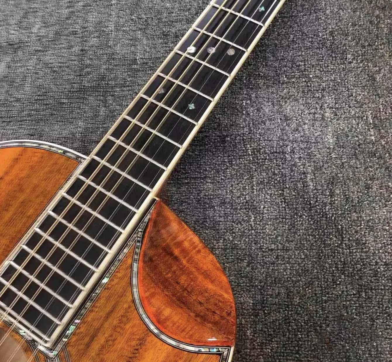 Ooo cutaway Body koa achterkant Akoestische gitaar abalone binding Aangepaste gitaar