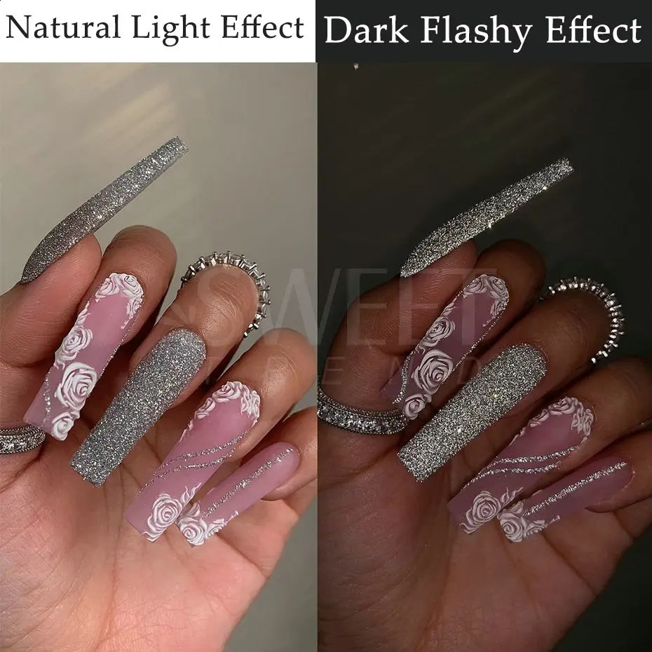 2 pçs reflexivo glitter prego em pó brilhante escuro efeito chamativo cristal diamante cromo pigmento poeira manicure decoração acessórios 240313