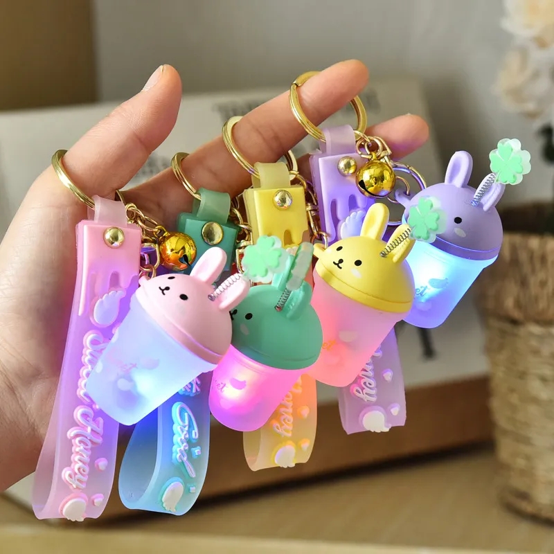 2024 Cartoon Pvc With Light Frosted Rabbit Milk Tea Cup Keychain Small Gift Wholesale