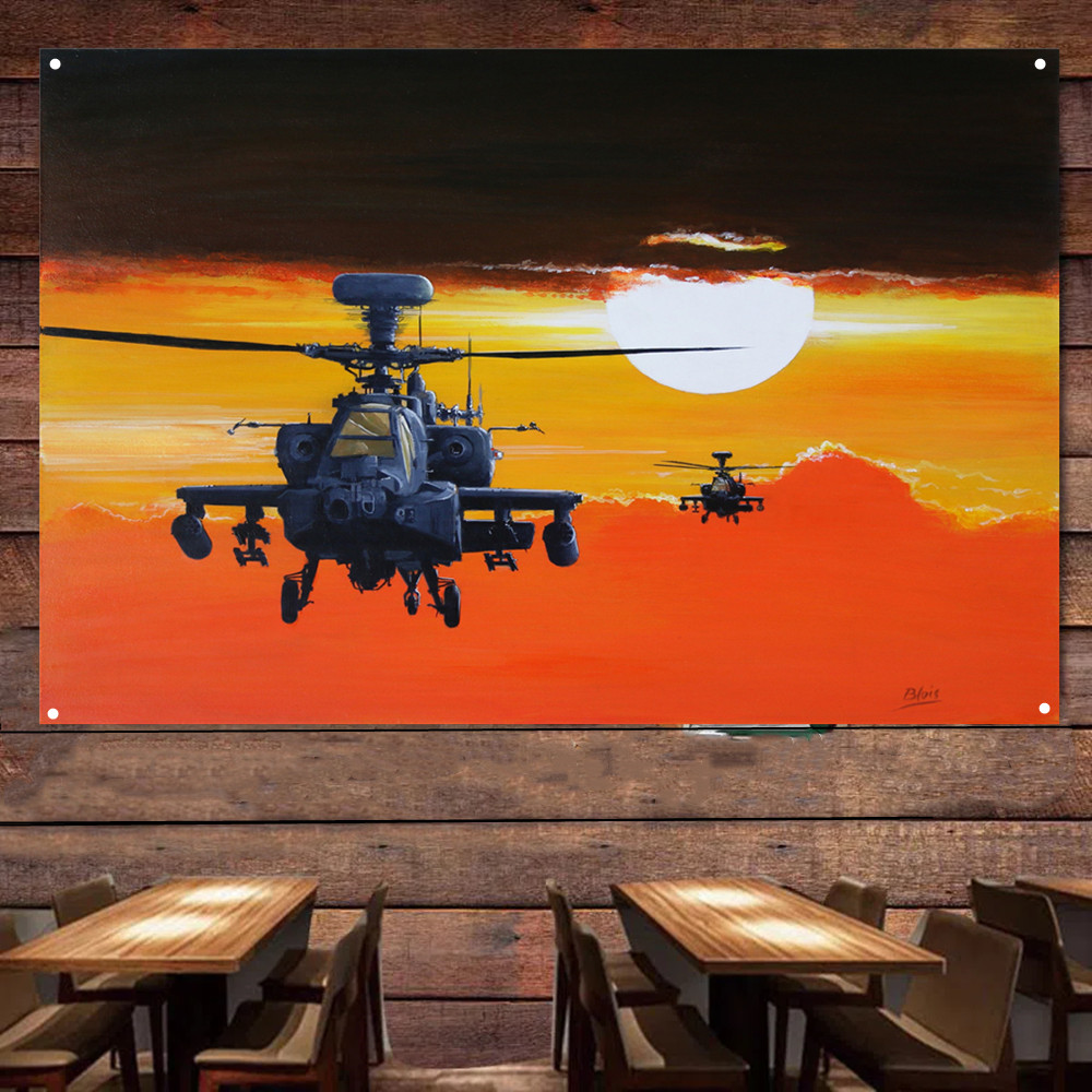 Attack Helicopter Wall Art Poster Wall Hanging Flag - Air Force Military Art Banner - Collectible Art Works Gift By Army Fans - Aviation Art Decorative Tapestry