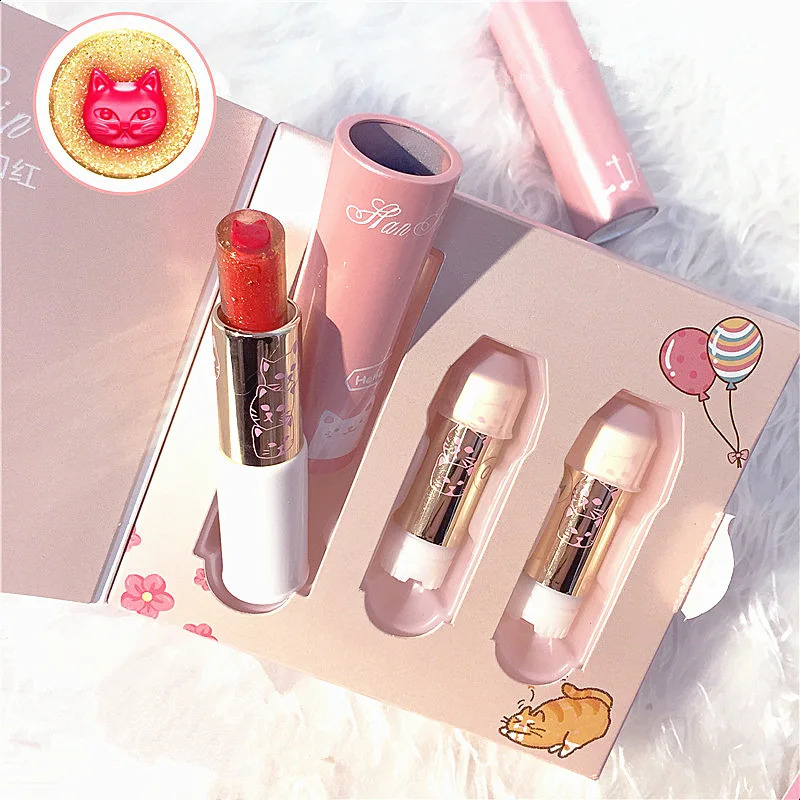 Set Jelly Lipstick Cat Balm Waterproof Długo trwały kryształ nawilżający 240311