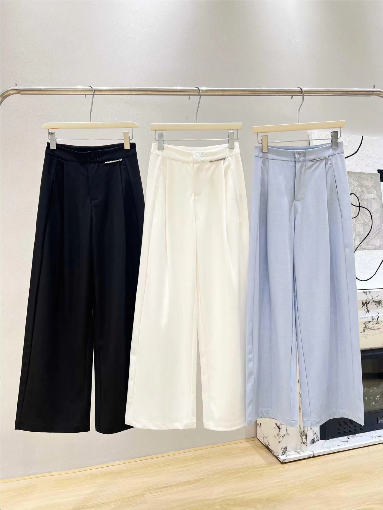 Frete grátis 2024 preto/branco/azul carta reta solta calças formais femininas designer calças casuais femininas 3173
