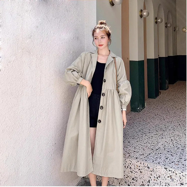 Roupas femininas soltas doce lanterna manga lisonjeiro trench coat outono no9 240309