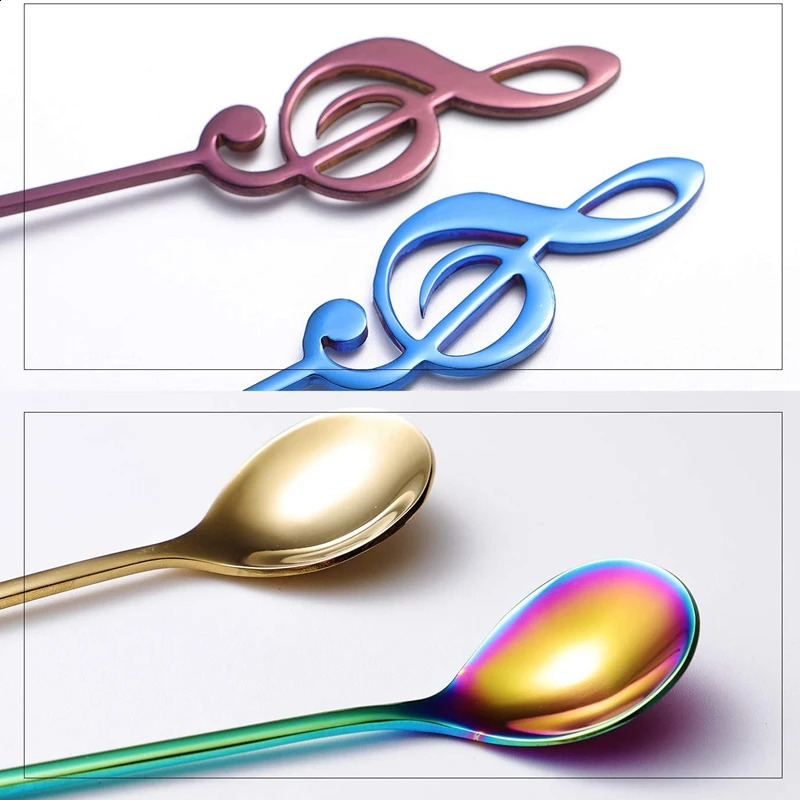 -Musiska anteckningsskedar 6-pack Creative Söta teskedar 18/10 Rostfritt stål Staff Musical Notation Formed Coffee Spoons 240313