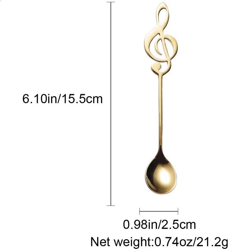 -Cuillères à notes de musique paquet de 6 cuillères à café créatives mignonnes en acier inoxydable 18/10 cuillères à café en forme de notation musicale 240313