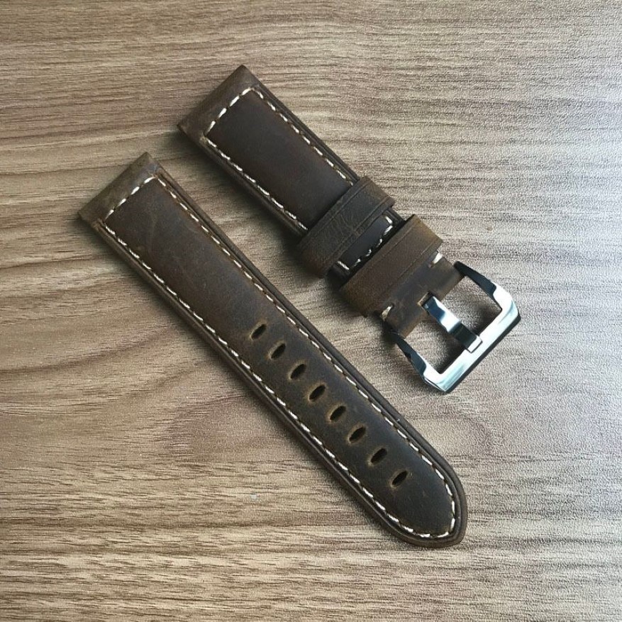 Vintage ocysa dark brown black Crazy horse genuine leather belt watch strap 24mm 26mm for pam watches244O