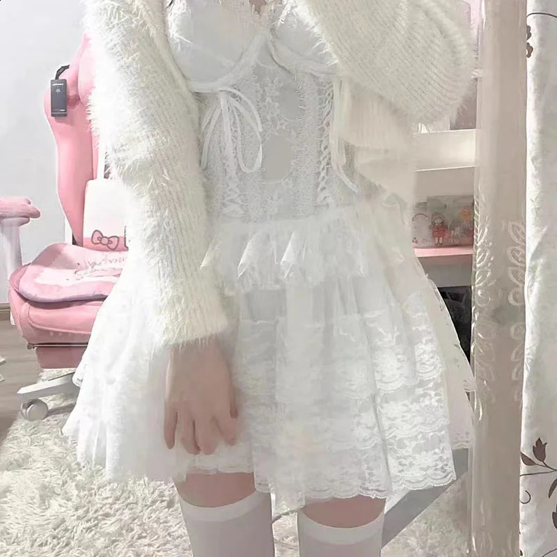 Harajuku doux dentelle Shorts jupes Y2k japonais Lolita Tutu jupes danse Kawaii femmes multicouche dentelle maille gâteau jupe 240311