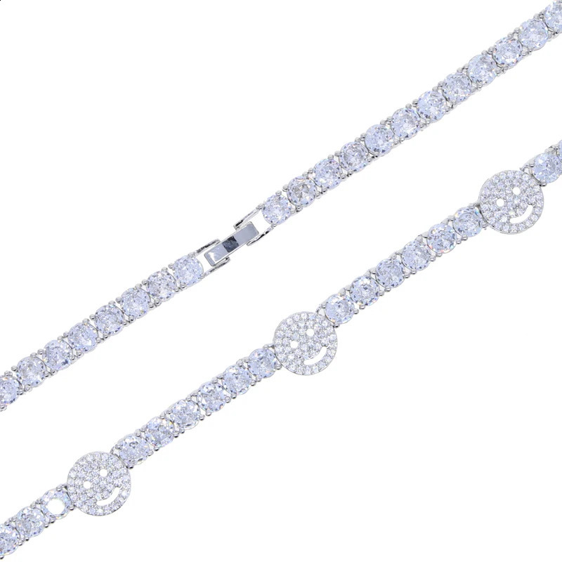 Iced Out Bling 5mm Catena da tennis Collana con ciondolo viso sorridente Colore argento AAA Zircone Fascino Donna Uomo Hip Hop Gioielli di moda 240311