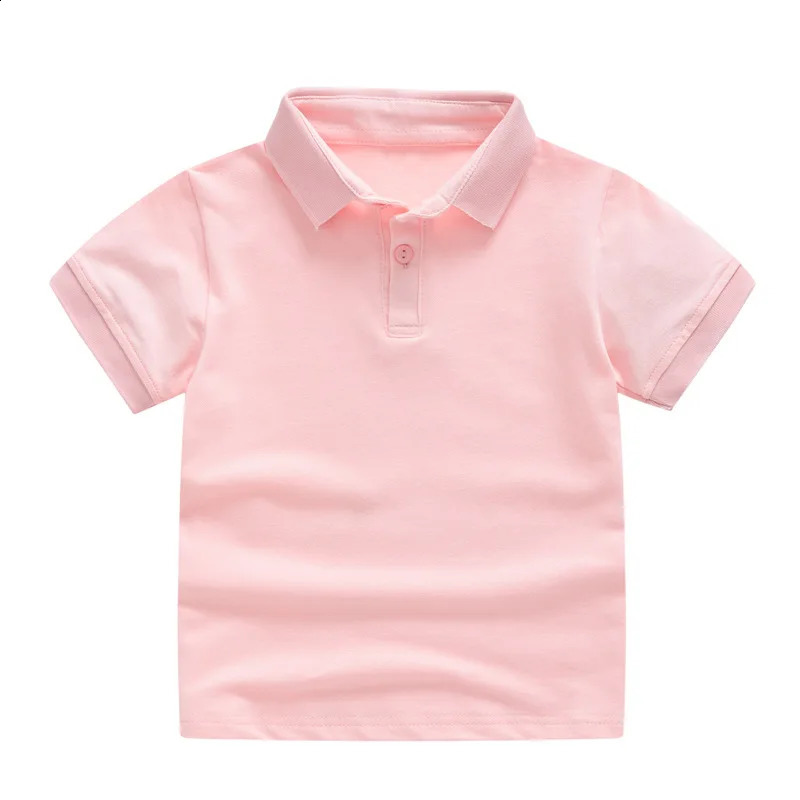 Solid Color Boys Girls Summer T-shirts Kvalitet bomulls uniform Polo barn toppar mode barnkläder 240311