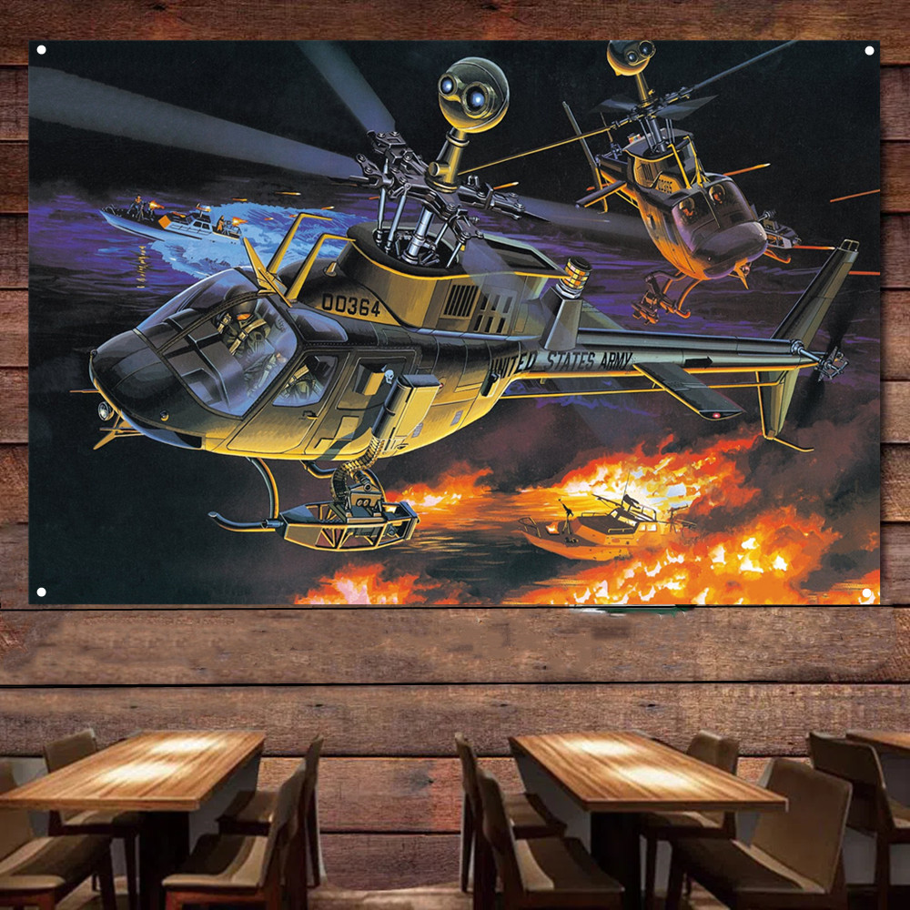 Баннер военного искусства ВВС, настенный флаг-плакат с боевым вертолетом, холст, картина в подарок для любителей военной техники-гобелен в стиле военной авиации для декора стен