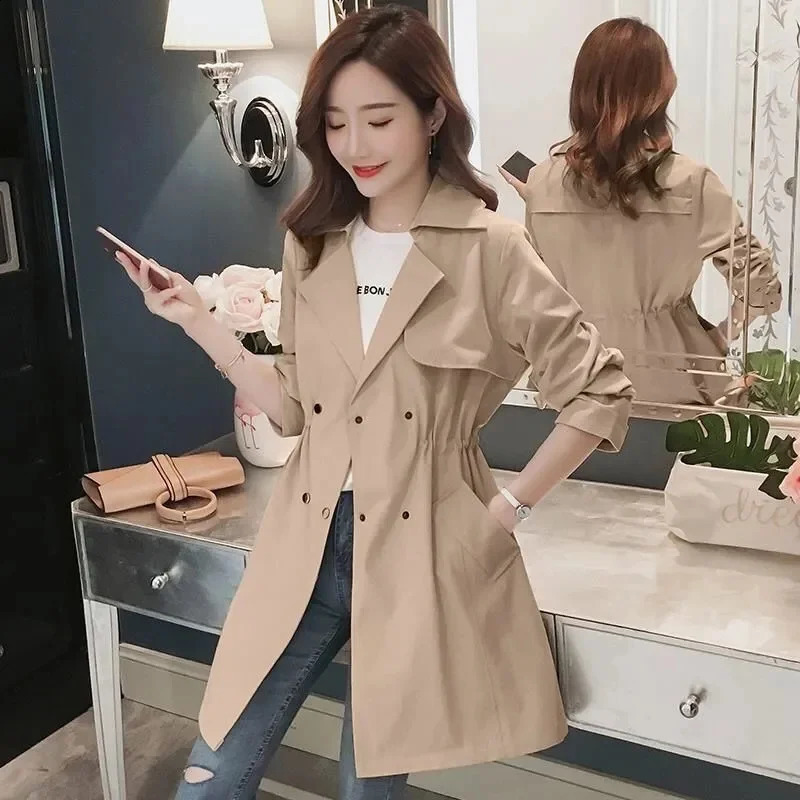 Women Trench Coat Autumn Lapel Double Breasted Windbreak Light Weight Casual Female Long Ladies Coats Outwear 240309