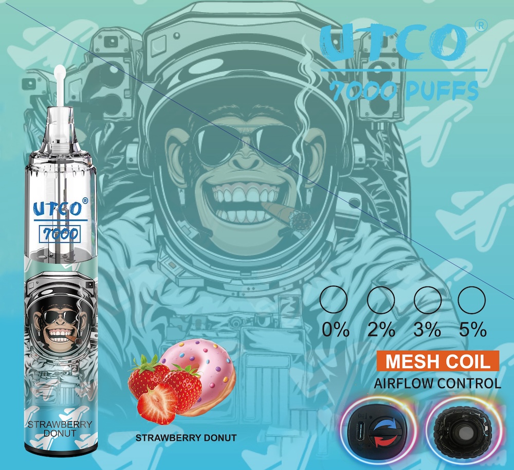 Original UTCO E Cigarett Kit Tornado 7000 Puffs Disponible Vape Pen Electronic Cigarettes 14 ML POD MESH COIL 6 Glowing Colors Air-Justerable 0% 2% 3% 5% Randm 7K Puff 7000