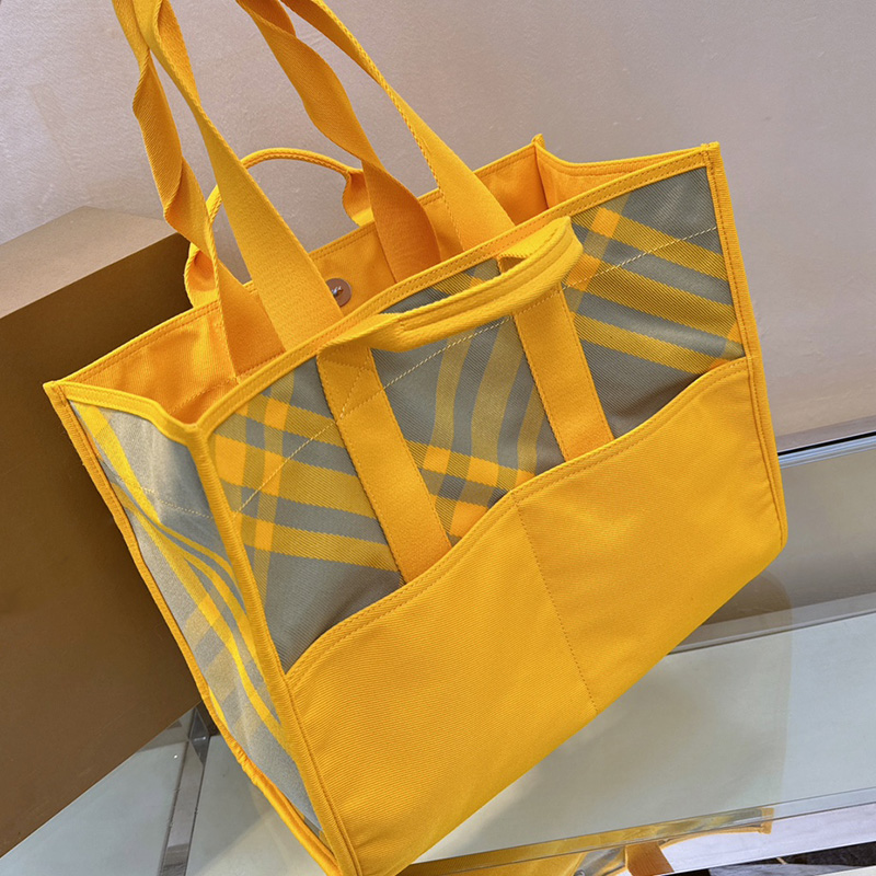 Bolso de compras grande de diseñador para mujer, bolsos de hombro con rejillas amarillas de lujo, bolso de lona de alta calidad para mujer, bolsos de playa de verano