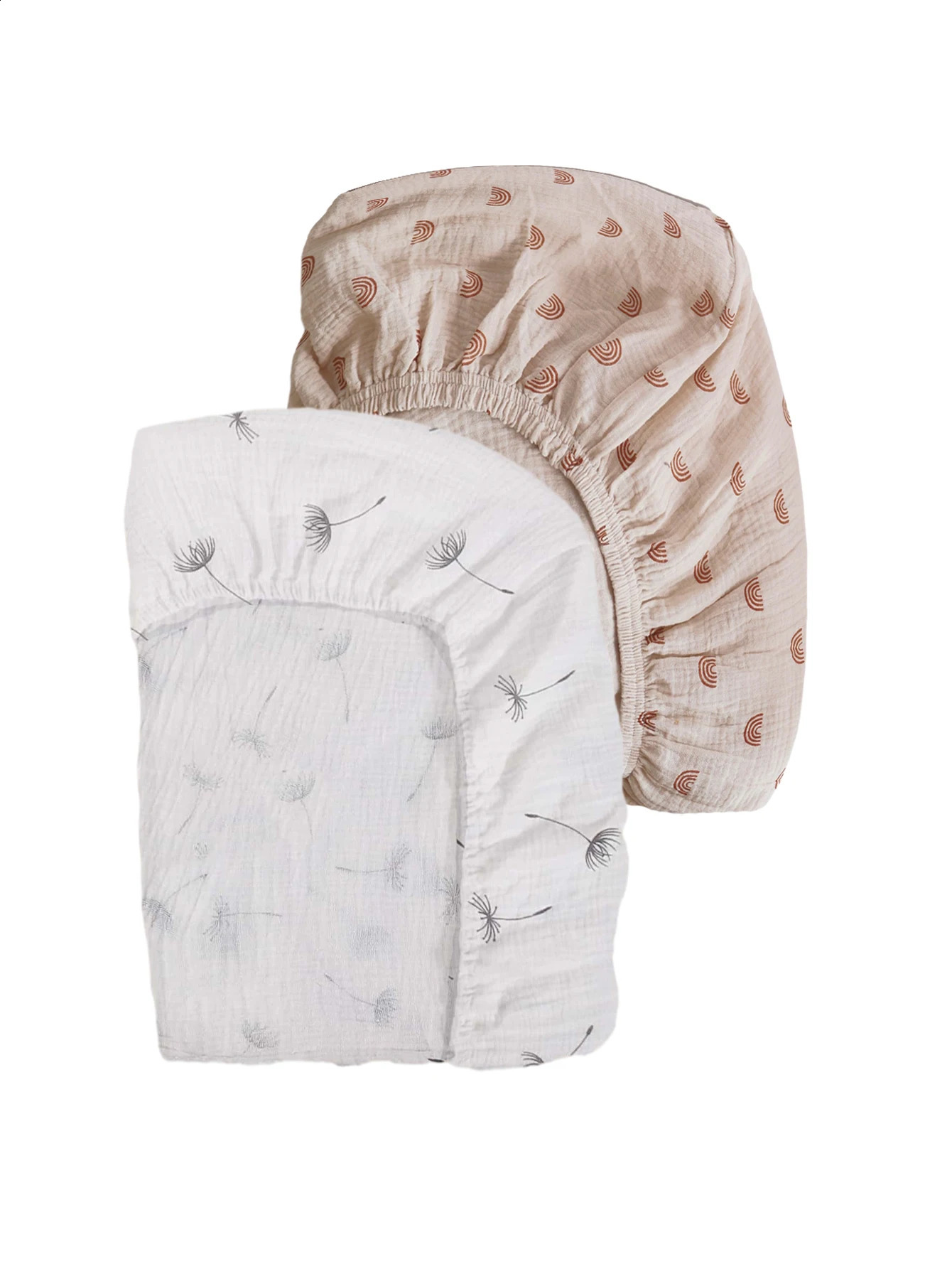 Ensemble de 2 draps de berceau en mousseline arc-en-ciel neutre Boho, drap-housse en coton pour bébé pour filles et garçons 240304