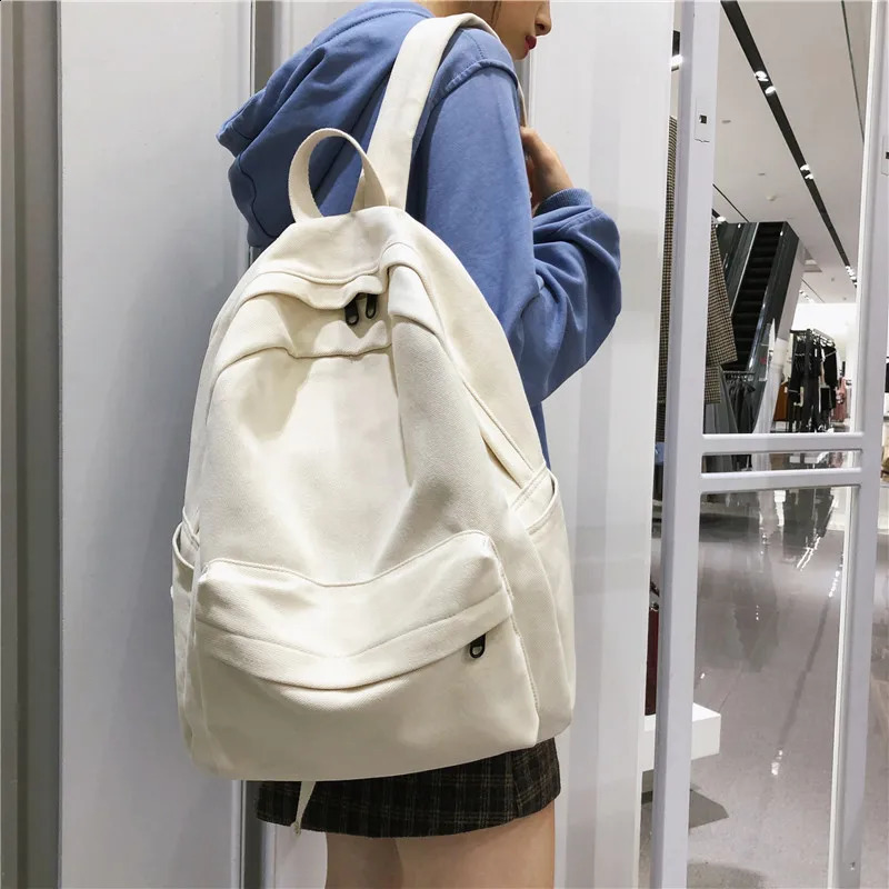 École femme blanc sac à dos Kawaii femmes coton toile sac adolescente sacs à dos mode dames cartable 240304