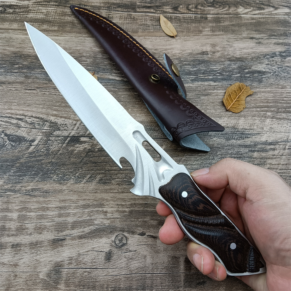 Yüksek kaliteli taktik sabit bıçak bıçağı 5CR13MOV Bıçak Boyalı Ahşap Tutar Çok keskin açık Bushcraft Av Bıçağı Savaş Askeri Düz Bıçaklar