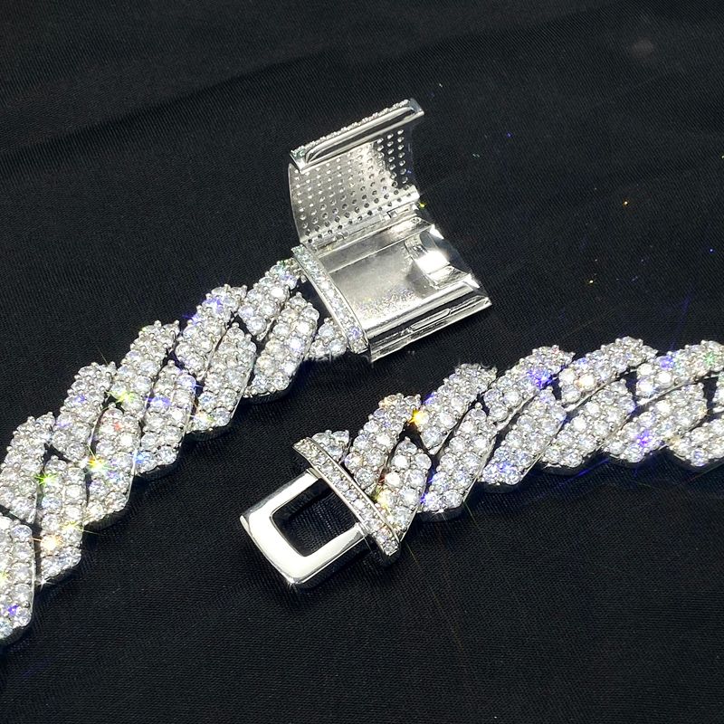 Luxury Miami Cuban Link chaîne de 13 mm de large 2 rangs Moisanite Diamond Diamant Prong Iced Chains Colliers Rappeur Hip Hop Jewelry Woman Designer Collier Collier pour Girl pour Girl