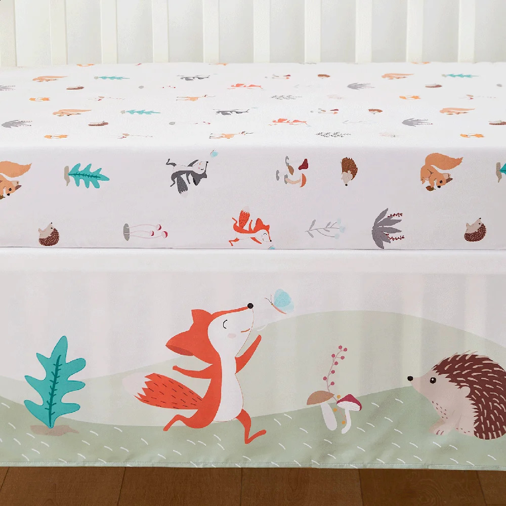 Microfiber Crib Bedding Set Forest And Animal Designs For Boys and Girls Baby Quilt Includes Sheet Skirt 240304